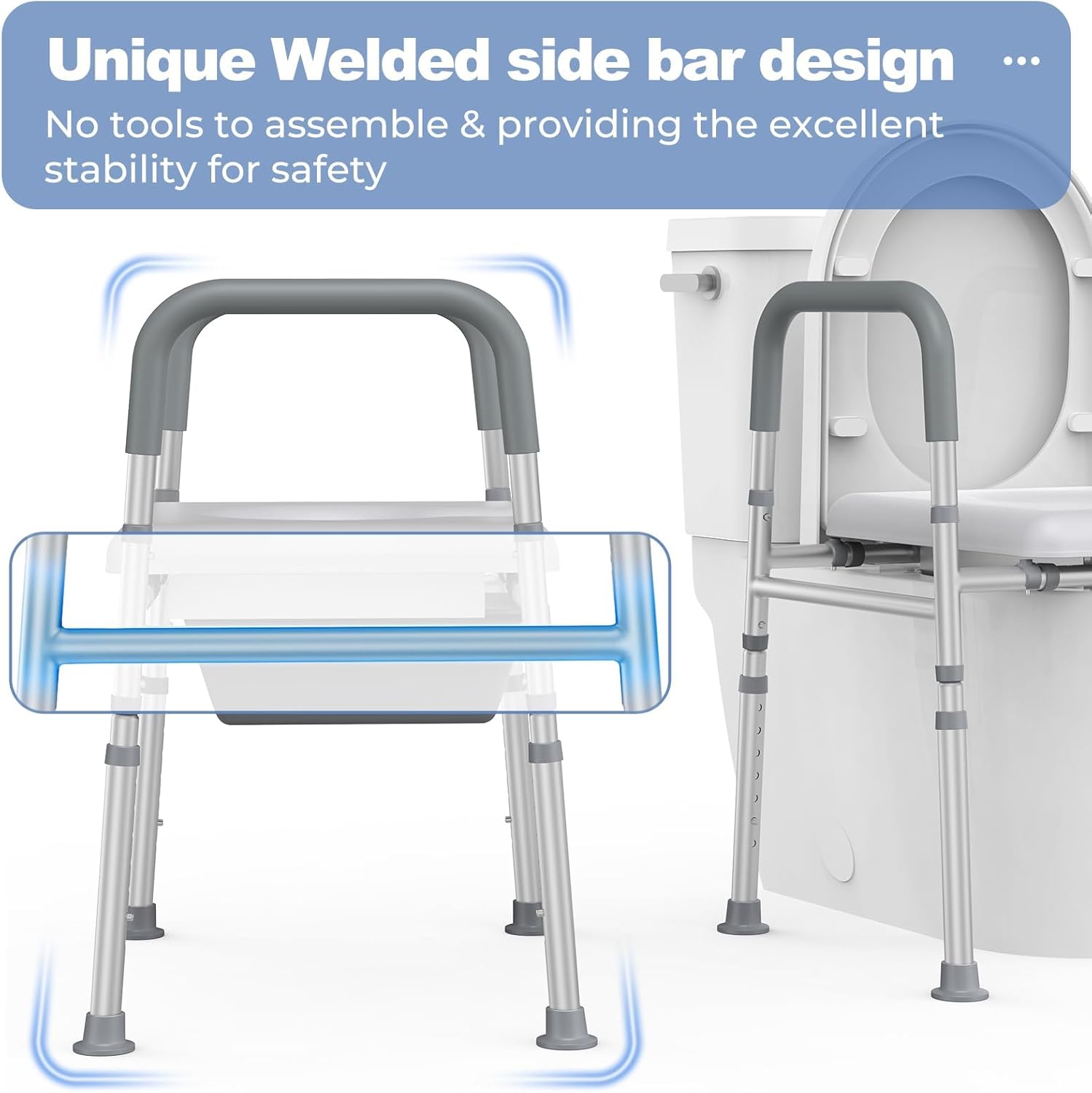 Raised Toilet Seat with Handles, Heavy Duty 400lb Adjustable Toilet Seat with Safety Frame E8759
