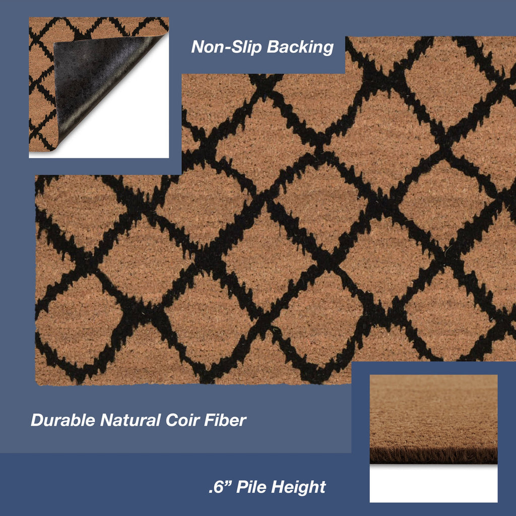Natura Ikat Lattice Coir Doormat with Non-Skid Backing