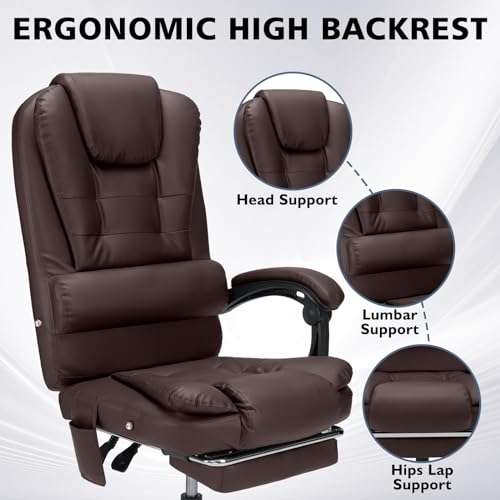 Black High Back Ergonomic Leather Office Chair with Footrest G599046
