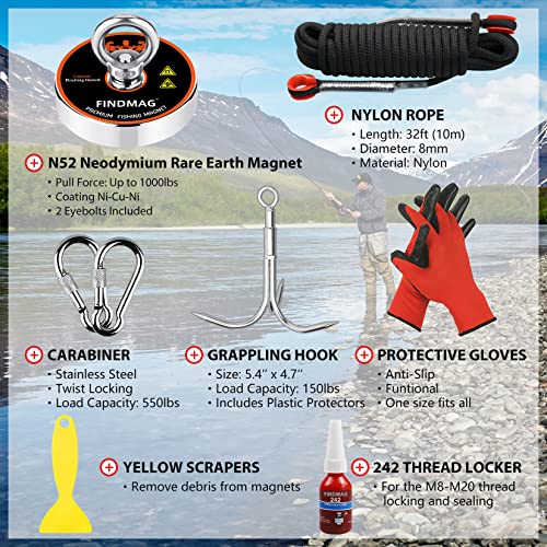 Magnet Fishing Kit 1000 LBS Pulling Force Neodymium Round Magnet 3.54inch Diameter R426