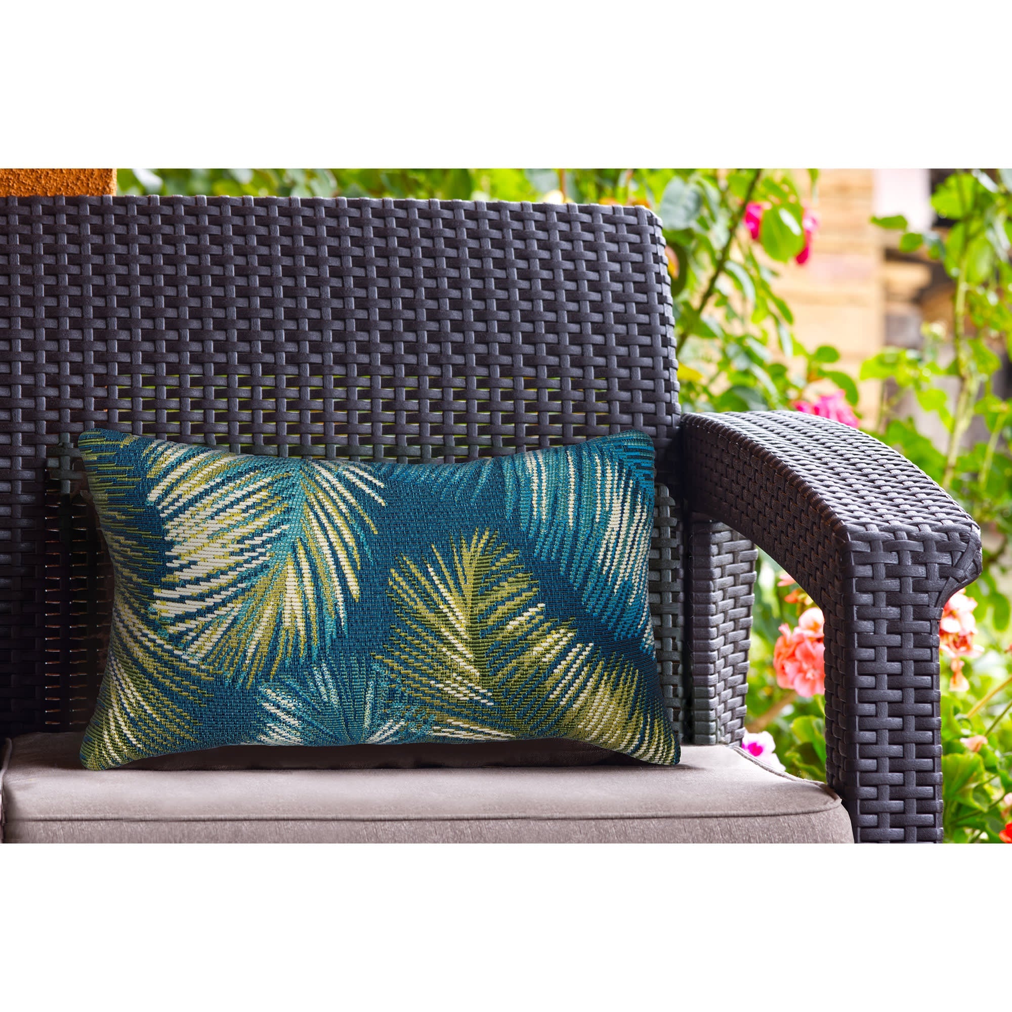 Marina Palm Border Indoor Outdoor Throw Pillow