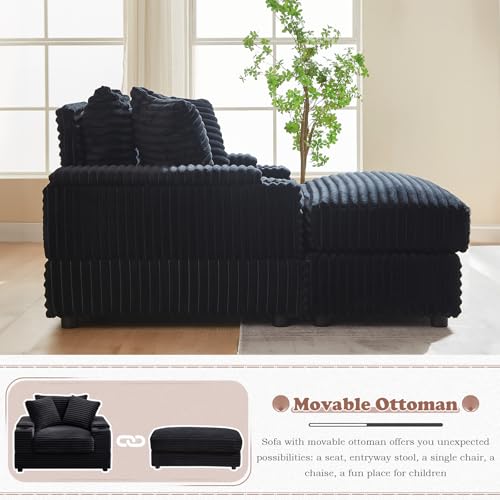 Green Corduroy Oversized 3 Seater Chaise Lounge Sofa with Ottoman U810882