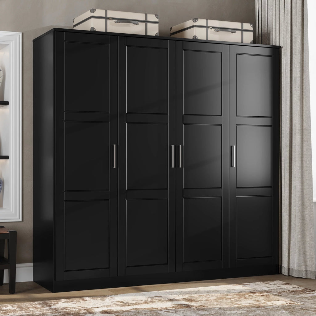 100% Solid Wood 4-Door Wardrobe Black O686791