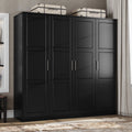 100% Solid Wood 4-Door Wardrobe Black O686791