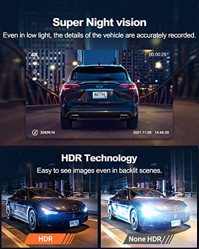 Dual Dash Cam 5G WiFi GPS, 4K+HDR 1080P Front and Rear, 3.3" Screen, Night Vision, Parking Mode, G-Sensor, Support 512GB Max C920573