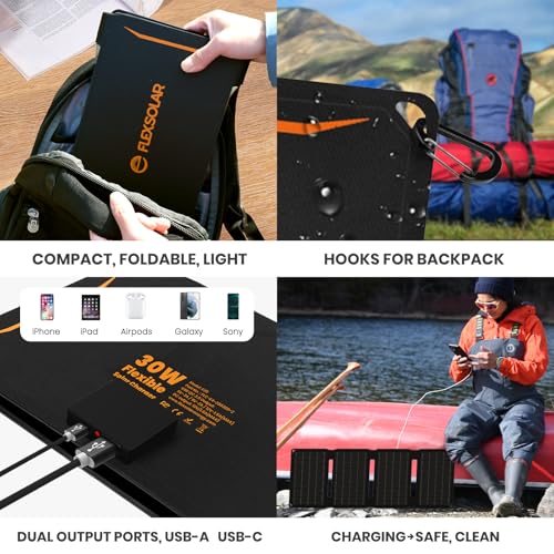 30W Portable Foldable Solar Panel with QC3.0 USB-A/C Port N55684