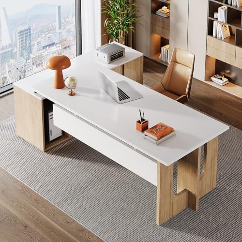 74.8" L Shaped Computer Desk with Shelves and CPU Storage, Black and Brown Y94297