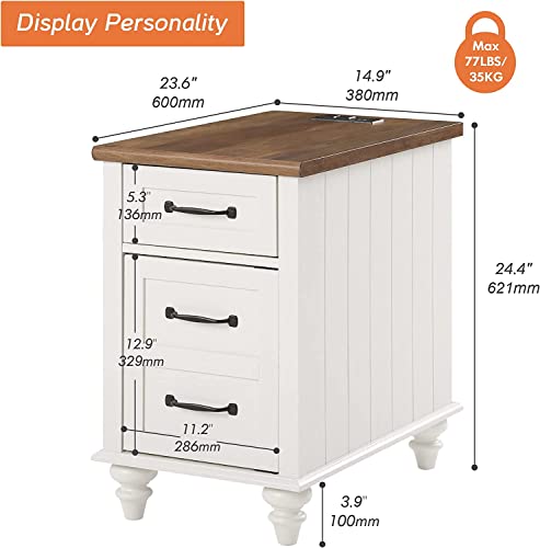 White/Oak 2 Pack End Table with Charging Station and Drawer B14623