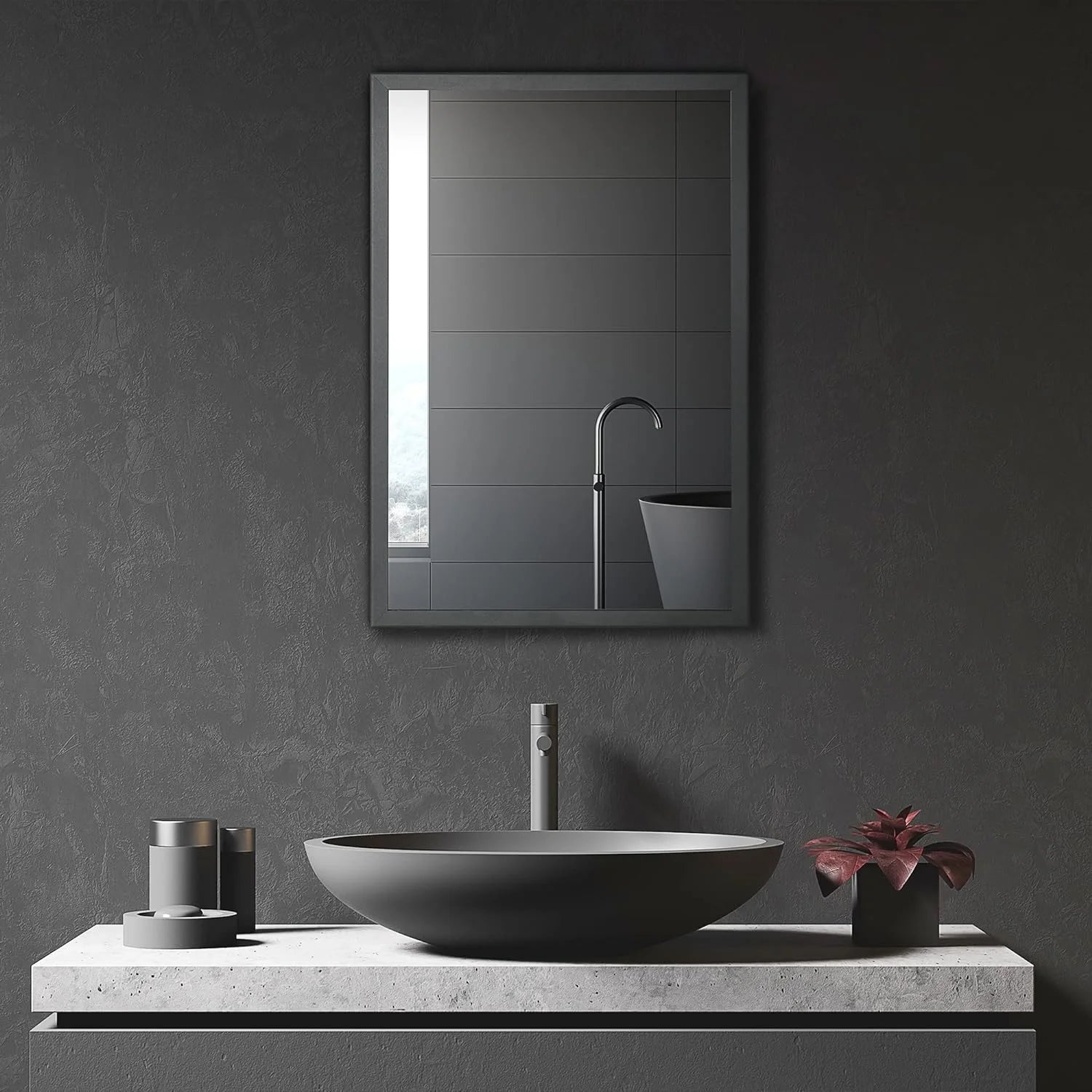 Black Wall-Mounted Stainless Steel Medicine Cabinet with Mirror O934336