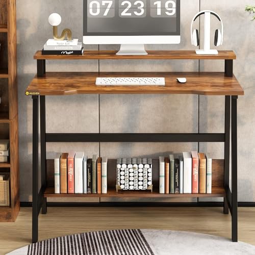 Black Compact Desk with Monitor Stand R90674