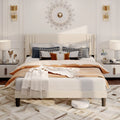 Queen Bed Frame with Wing Back Upholstered Headboard Beige Z440369