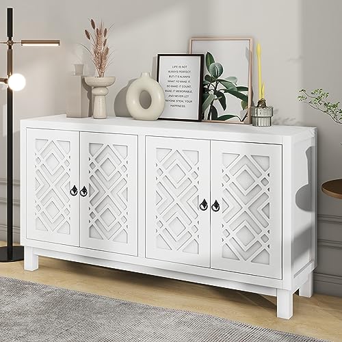 Black 4 Door Sideboard Storage Cabinet with Adjustable Shelves N7588