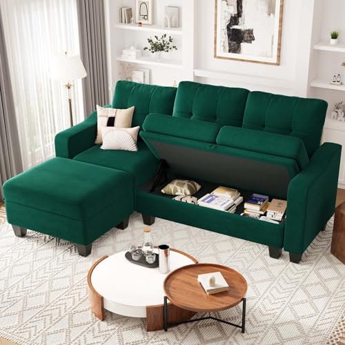 Blue Velvet L Shaped Sectional Sofa with Storage R244518