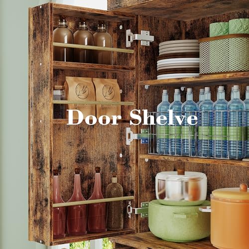 White 72" Tall Kitchen Pantry Cabinet with Sliding Storage Rack and 6 Hanging Shelves E2215