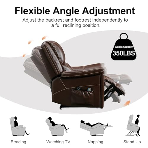 Dark Brown Genuine Leather Power Lift Recliner Chair R100842