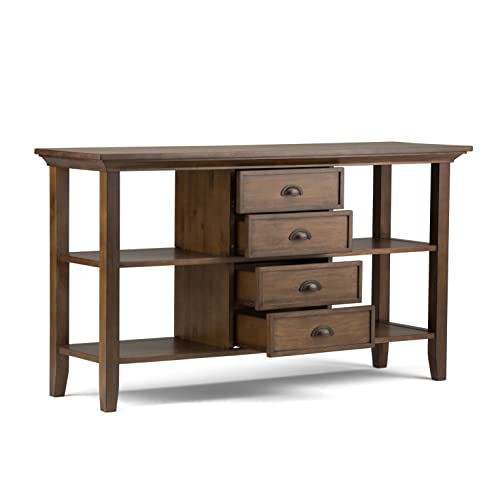 Hickory Brown Solid Wood Console Sofa Table with Storage, 4 Drawers and 4 Shelves I827