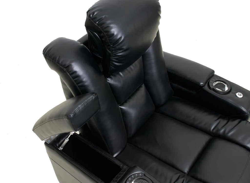 Black Bonded Leather Power Recline Row of 4 Home Theater Seats X162