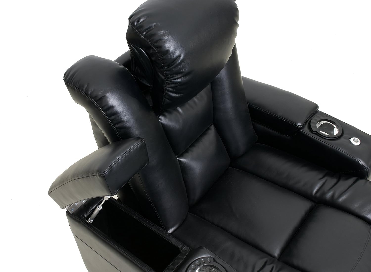 Black Bonded Leather Power Recline Row of 4 Home Theater Seats X162
