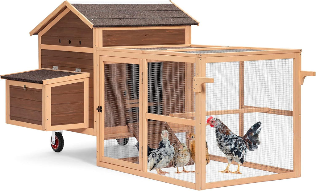 Large Chicken Coop Tractor Hen House Outdoor Waterproof Poultry Cage with Nesting Box Wheels W427