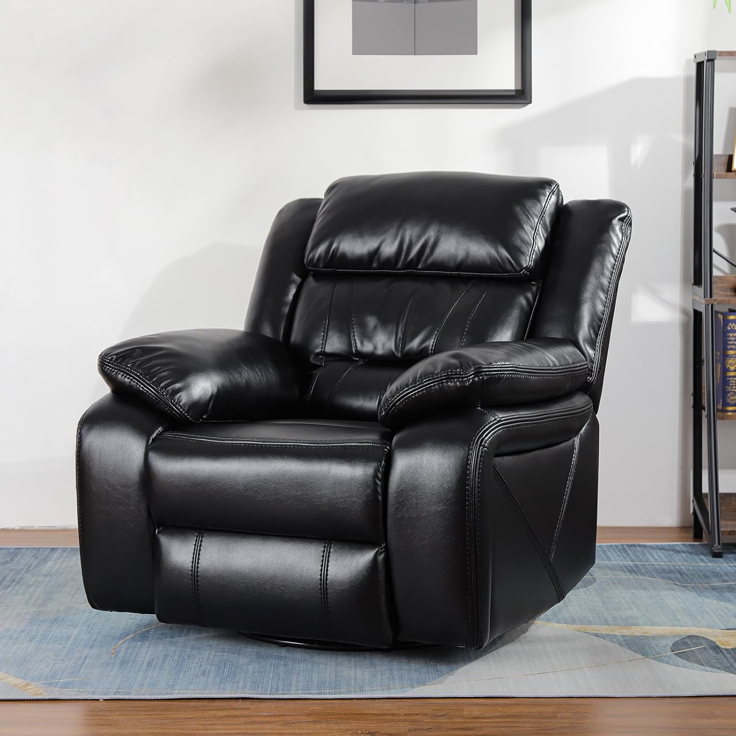 Black PU Faux Manual Swivel Rocker Recliner Chair Z47759