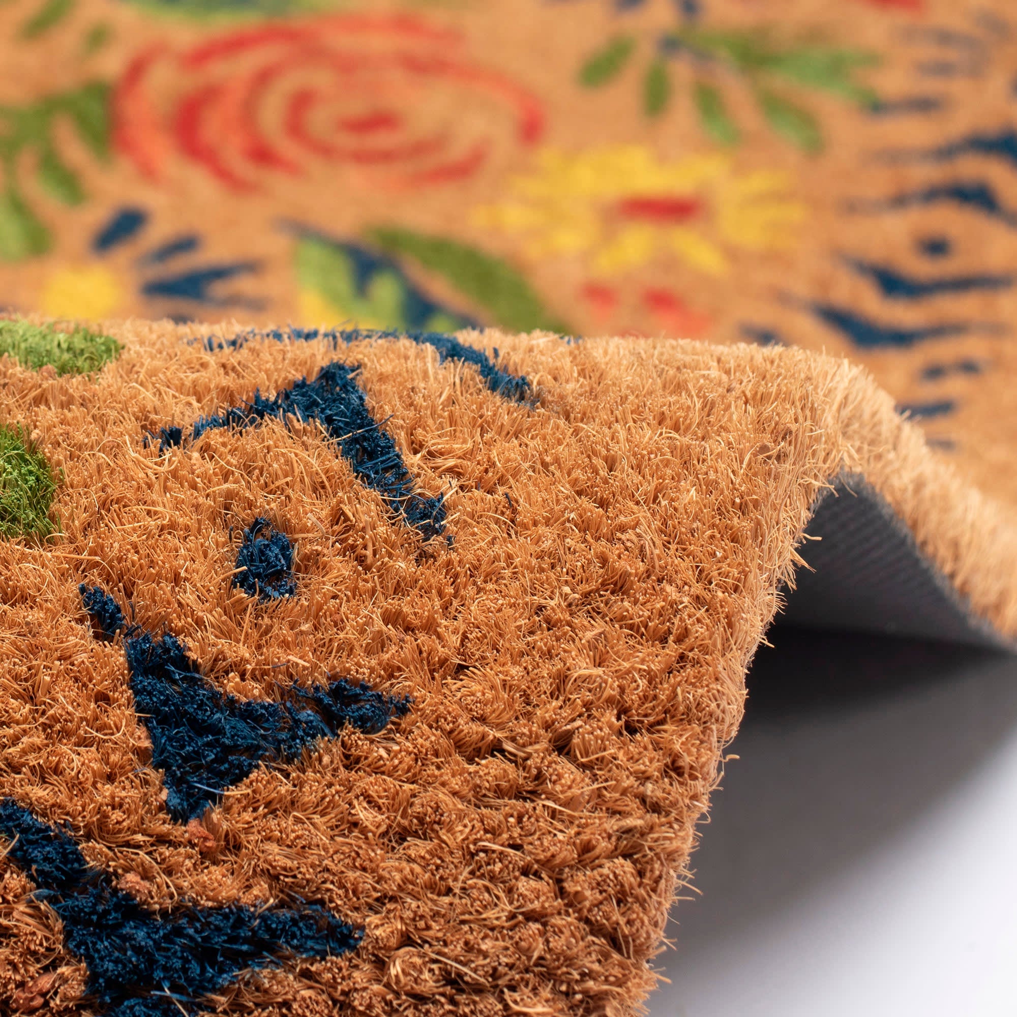 Natura Block Print Flowers Coir Doormat with Non-Slip Backing