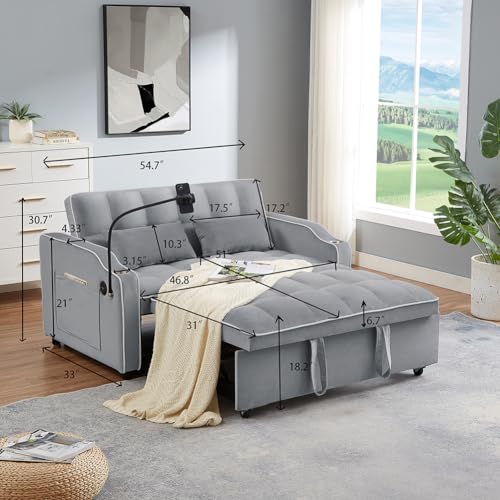 3-in-1 Velvet Convertible Sleeper Sofa Bed E85983