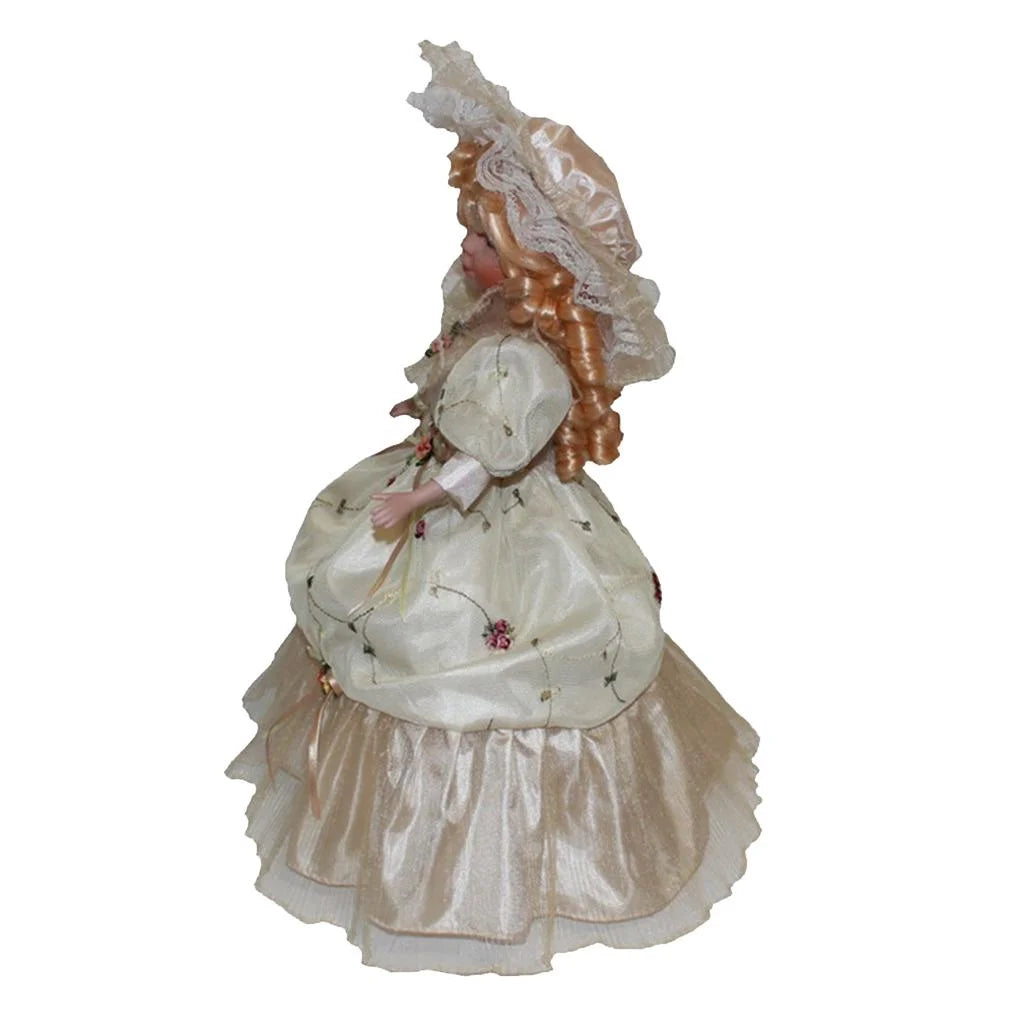 40cm Porcelain Doll with Curly Hair, Umbrella and Clothing Collectible Toy D455