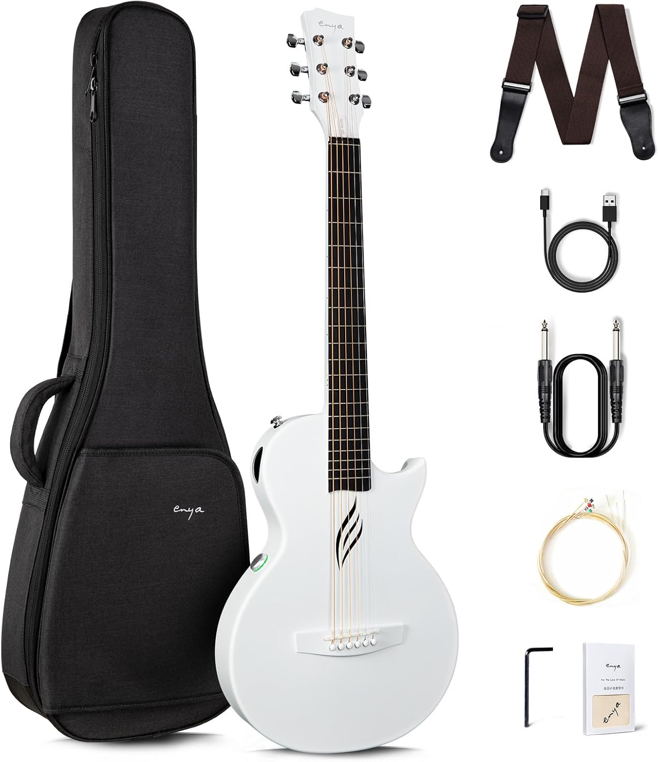 Carbon Fiber Acoustic Electric Guitar 35 Inch Starter Bundle Kit (White) X653851