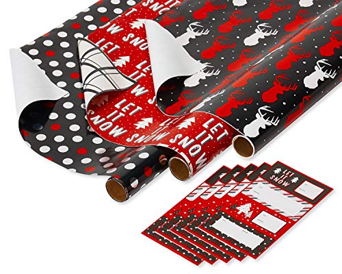 120 sq. ft. 4 Roll Christmas Wrapping Paper Set with 7 Adhesive Bows and 30 Gift Tag Stickers R283454