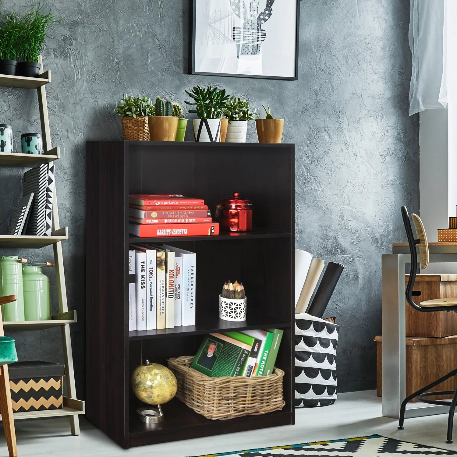 3-Tier Espresso Bookcase Storage Shelves F472265