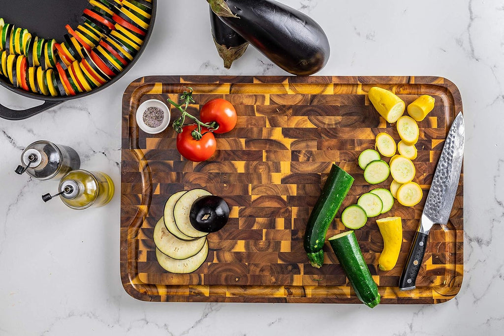 Acacia End Grain Cutting Board with Juice Groove, 24" x 16" x 1" P5907