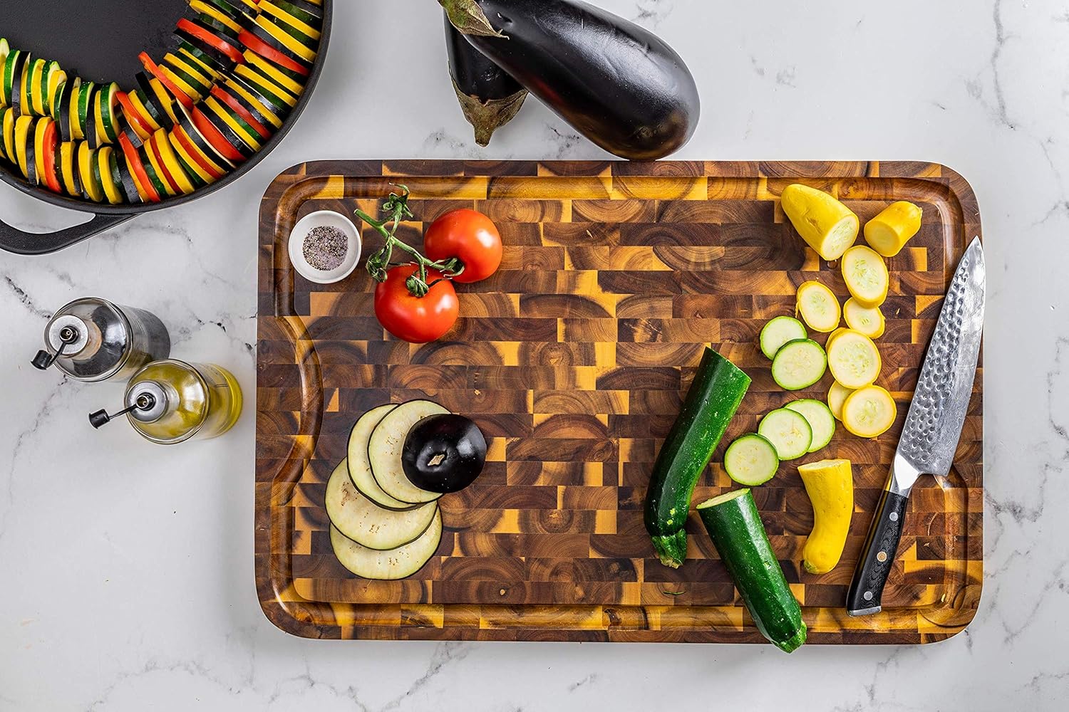 Acacia End Grain Cutting Board with Juice Groove, 24" x 16" x 1" P5907