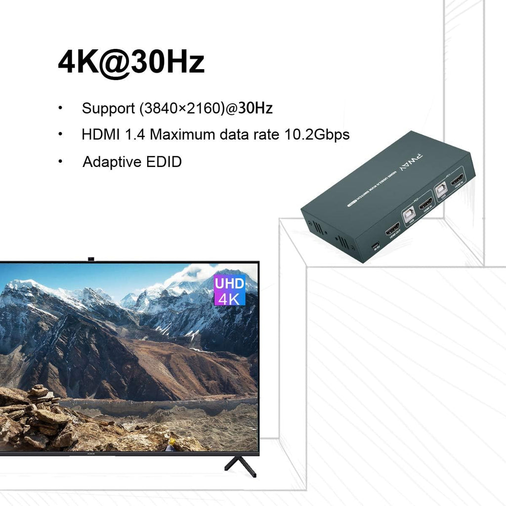 KVM Switch HDMI 2 Port, Ultra HD 4K@30Hz, USB2.0 Hub, with 2 HDMI and 2 USB Cables K58152