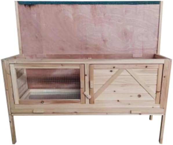 Outdoor Wooden Rabbit Hutch with Open-up Roof and Pull Out Tray E6086