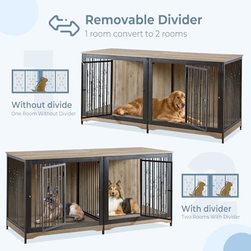 71'' Wooden Double Dog Crate Kennel Cage, Brown K718653