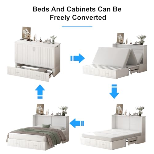 Queen Murphy Bed with Tri-fold Mattress and 2 Storage Drawer C59351