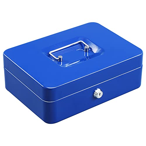 Cash Box with Money Tray and Key Lock, Metal, 13''x9.37''x3.54'', Black Q166