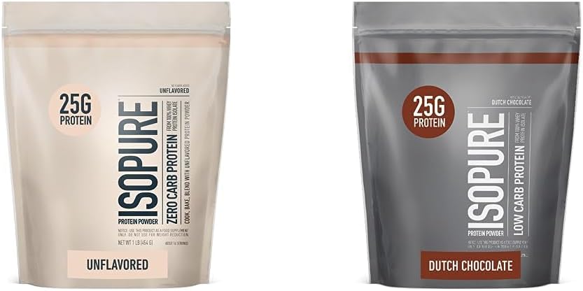 Unflavored Whey Isolate Protein, 1 Pound & Dutch Chocolate Whey Isolate Protein Powder with Vitamin C & Zinc, 1 Pound P963366