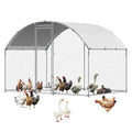 Large Metal Chicken Coop with Run, 9.8x26.5x6.5 ft Walk-in Chicken Runs with Cover, Spire Roof Hen House with Security Lock O941542