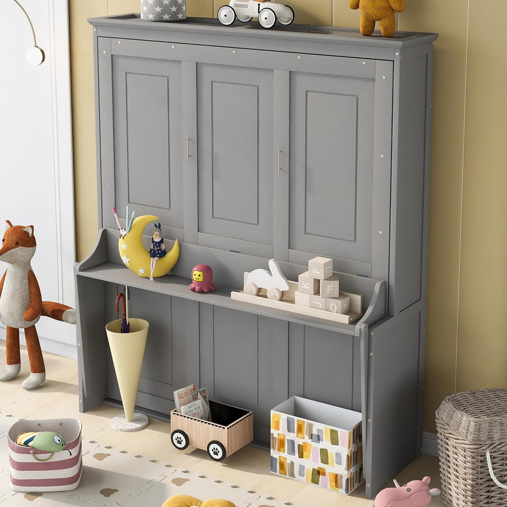 Gray Queen Murphy Bed with Shelf G5108