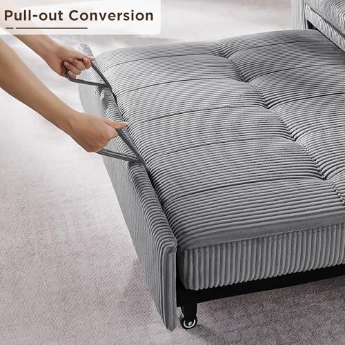 Light Grey Corduroy 3 in 1 Convertible Sleeper Sofa Bed P680