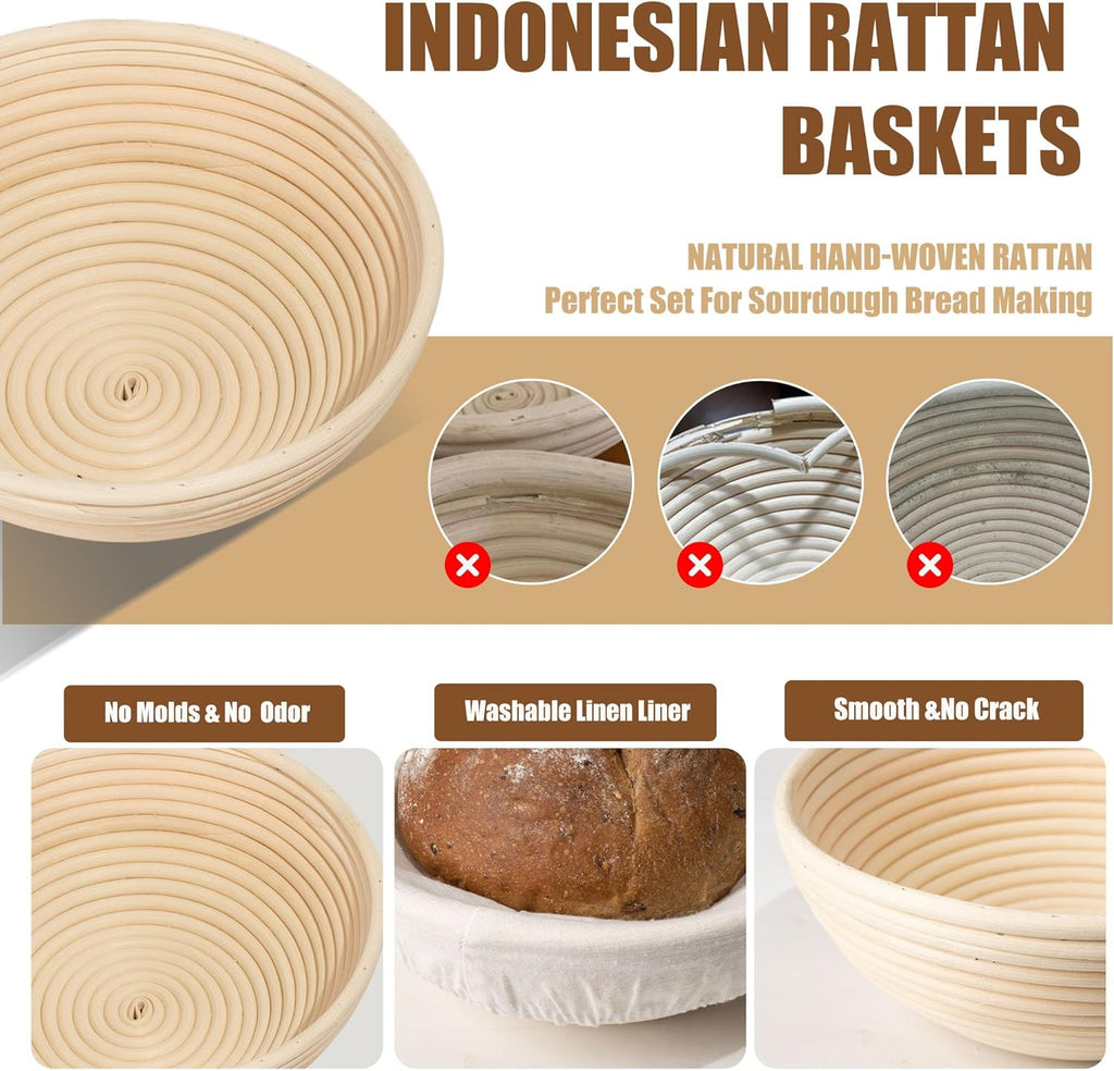 9 Inch Round & 10 Oval Rattan Bread Proofing Baskets Set N670