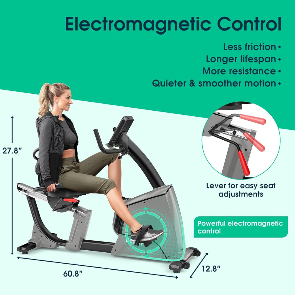 Recumbent Exercise Bike Electromagnetic, 32 Levels Resistance, Adjustable Seat, Oversized Pedal, 330Lbs Weight Capacity J1468