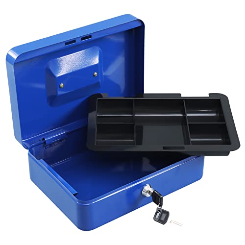 Cash Box with Money Tray and Key Lock, Metal, 13''x9.37''x3.54'', Black Q166