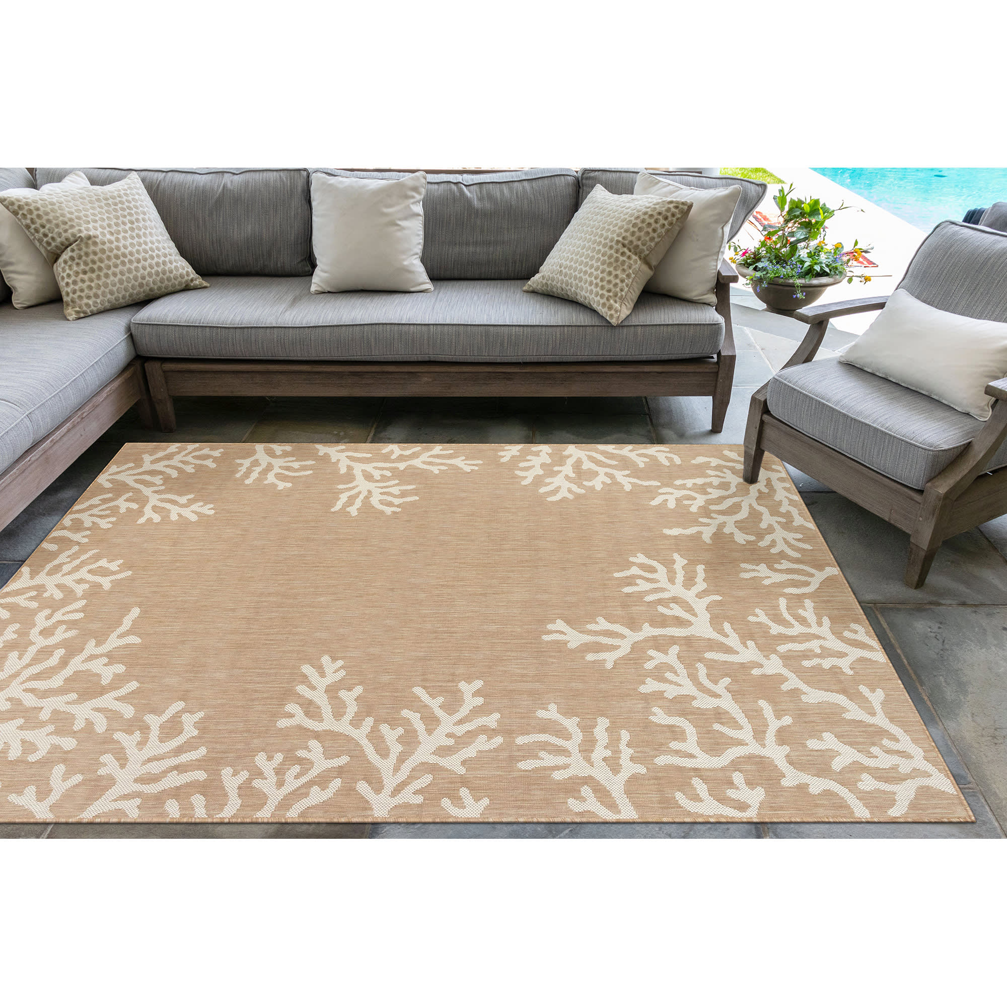 Carmel Coral Border Indoor Outdoor Area Rug