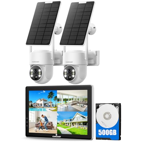 Solar Security Cameras Wireless Outdoor with 10" Monitor, 10CH NVR 2K, 360° Color Night Vision, 2-Way Audio, 500GB Local Storage M615646