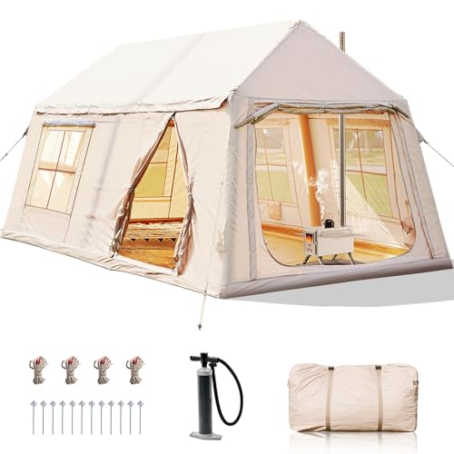 Inflatable Tent with Hand Pump and Stove Jack, Waterproof Oxford, 4-6 Person S5504