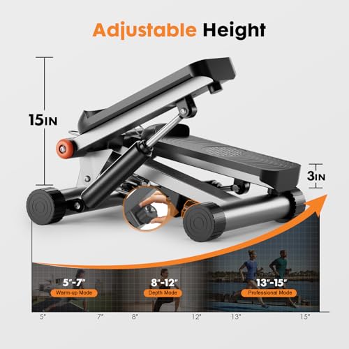 Adjustable Height Stair Stepper with Resistance Bands & LCD Monitor J2303