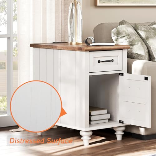 White/Oak 2 Pack End Table with Charging Station and Drawer B14623