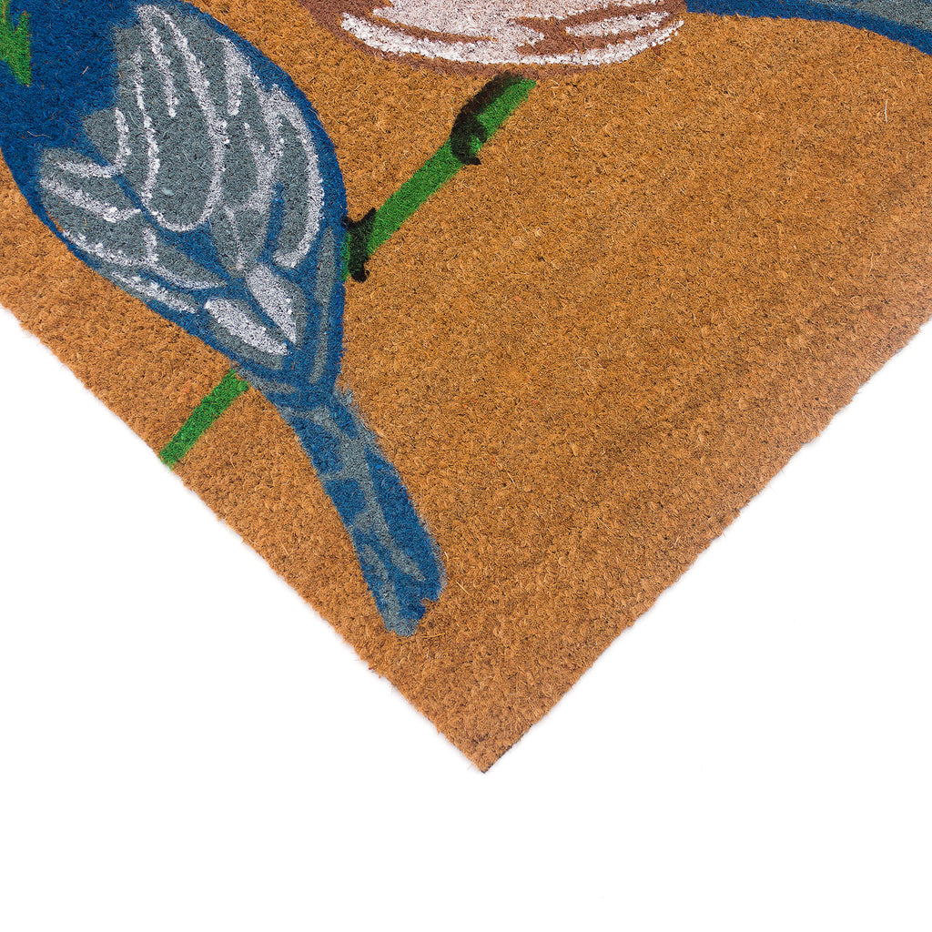Natura Blue Birds Coir Doormat with Non-Slip Backing